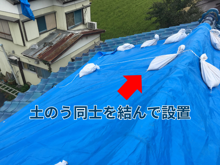 土のう同士を結んで設置