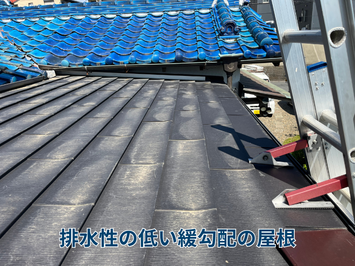 排水性の低い緩勾配の屋根