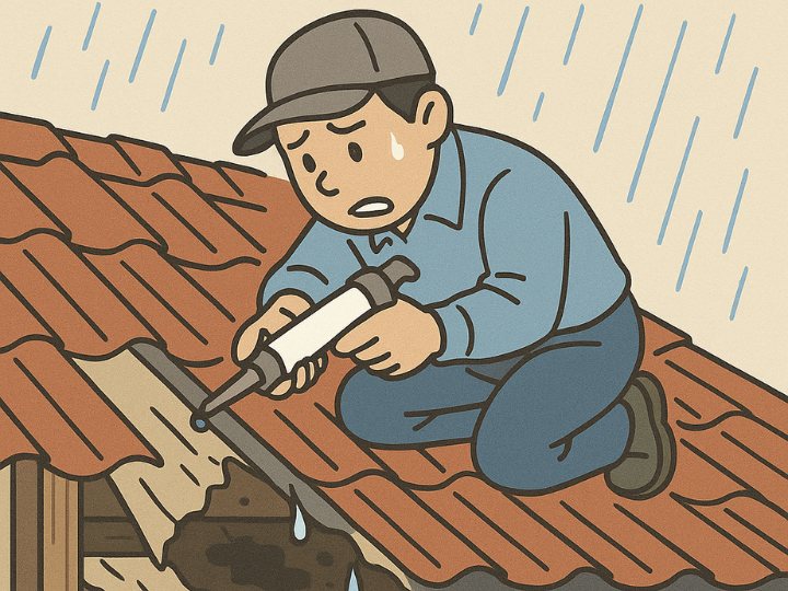 DIYによる雨漏り修理の様子