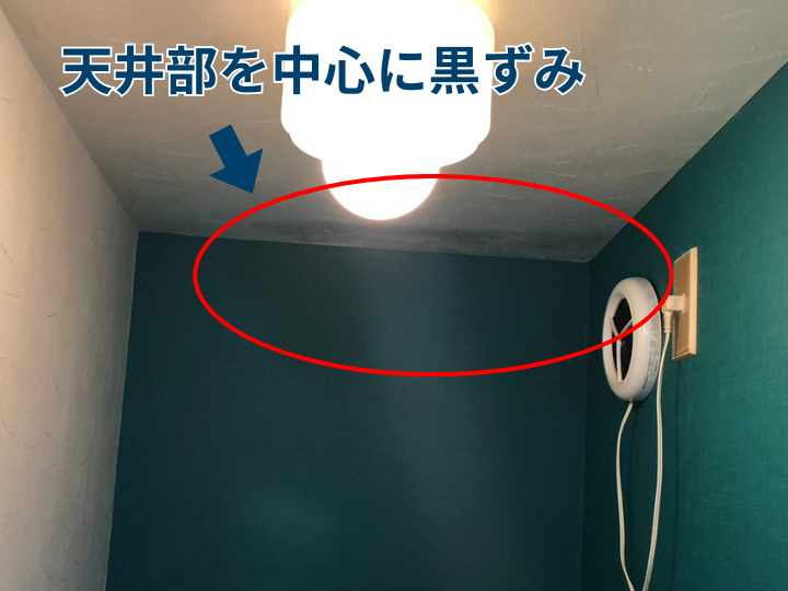 天井部を中心に黒ずみ