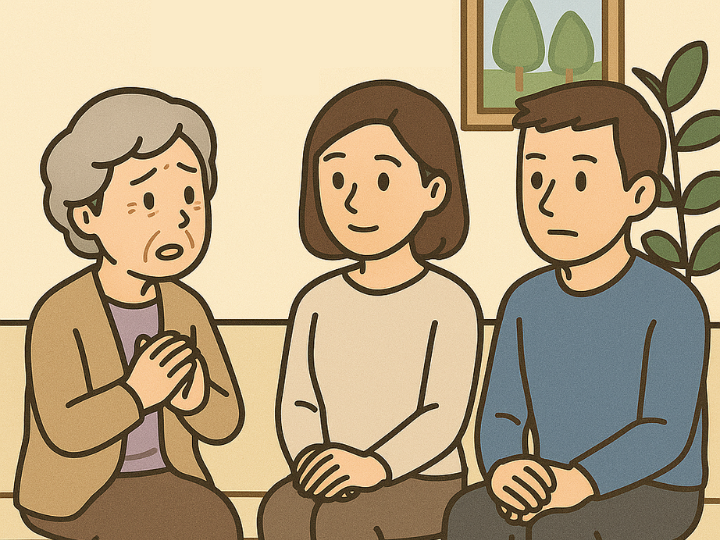高齢者の方がご家族に相談している