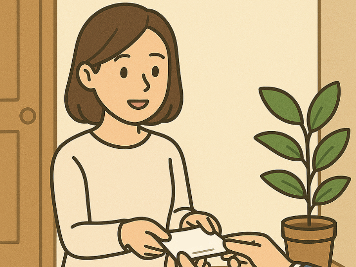 名刺を受け取る女性