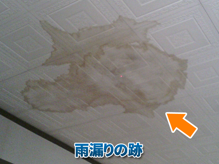 天井に出来た大きな雨漏りの跡