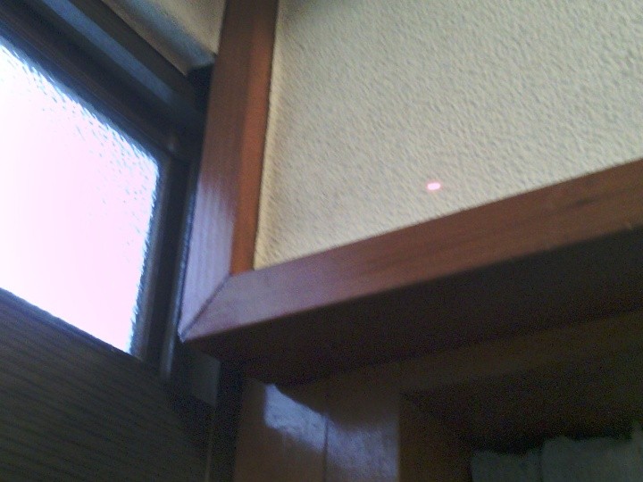 1F玄関の雨漏り箇所付近の窓枠や周辺の様子を示す実景写真