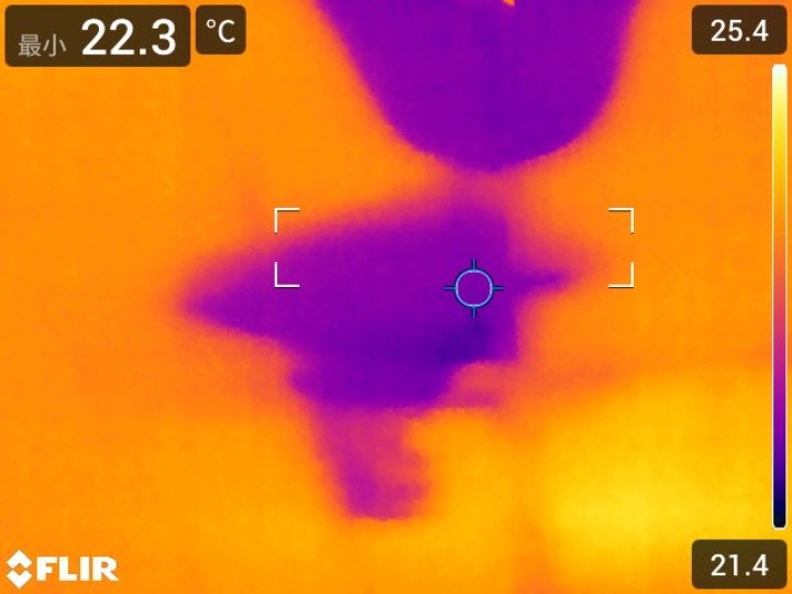 赤外線カメラ（サーモグラフィ）による天井雨染み箇所の撮影画像